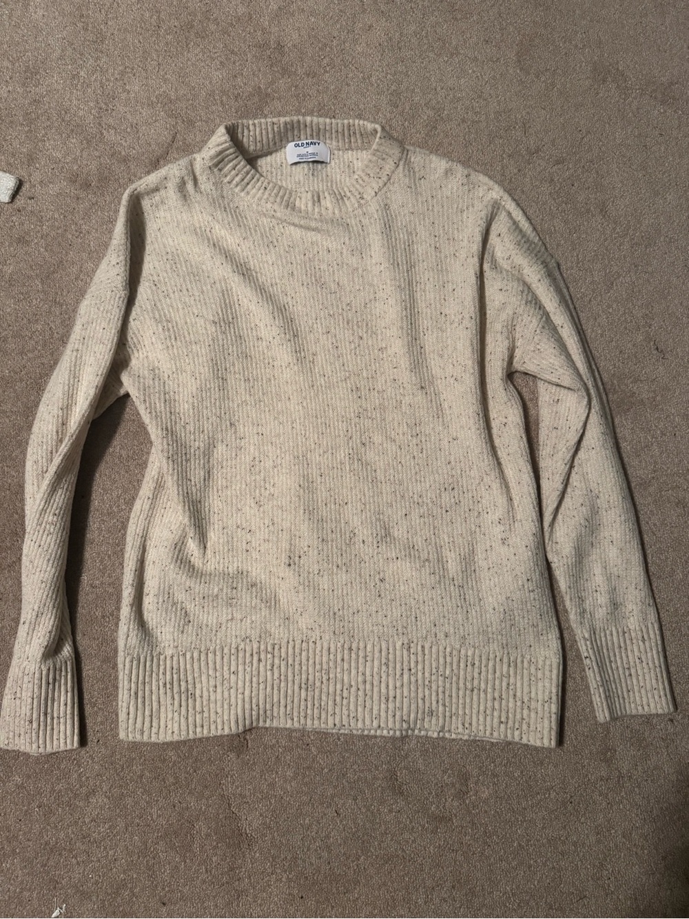 Old Navy Cream Speckled Ribbed Crewneck Sweater